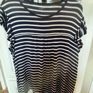 LOFT White and Blue Capped-Sleeve lightweight sweater